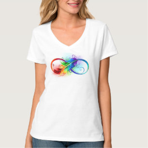 Unendlichkeitssymbol mit Regenbogen-Feder T-Shirt