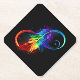 Unendlichkeitssymbol mit Regenbogen-Feder Untersetzer