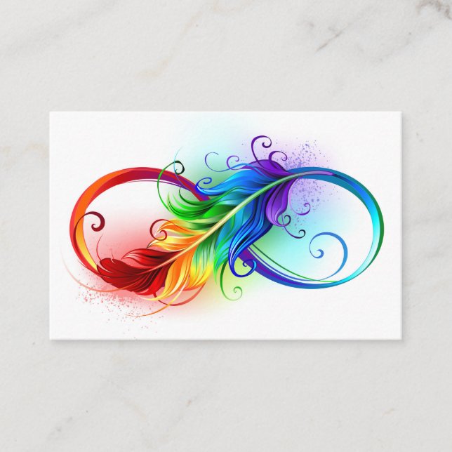 Unendlichkeitssymbol mit Regenbogen-Feder Visitenkarte (Vorderseite)
