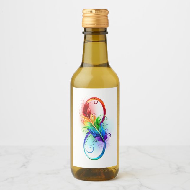 Unendlichkeitssymbol mit Regenbogen-Feder Weinetikett (Vorderseite)