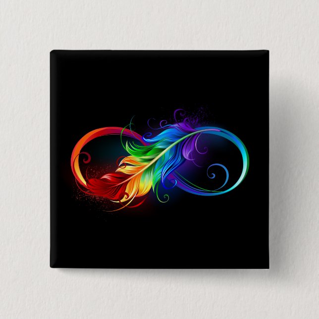 Unendlichkeitssymbol mit Regenbogenfeder Button (Vorderseite)