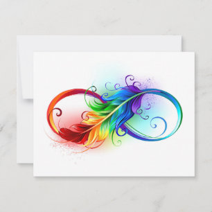 Unendlichkeitssymbol mit Regenbogenfeder Dankeskarte