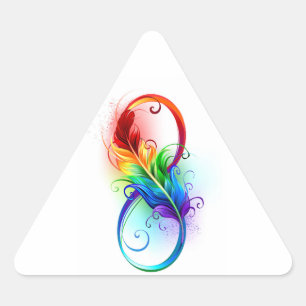 Unendlichkeitssymbol mit Regenbogenfeder Dreieckiger Aufkleber