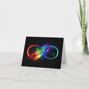 Unendlichkeitssymbol mit Regenbogenfeder Feiertagskarte