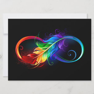 Unendlichkeitssymbol mit Regenbogenfeder Feiertagskarte