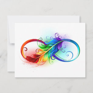 Unendlichkeitssymbol mit Regenbogenfeder Feiertagskarte