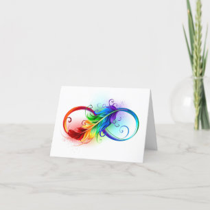 Unendlichkeitssymbol mit Regenbogenfeder Feiertagskarte