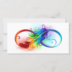Unendlichkeitssymbol mit Regenbogenfeder Feiertagskarte