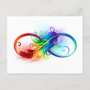 Unendlichkeitssymbol mit Regenbogenfeder Feiertagspostkarte