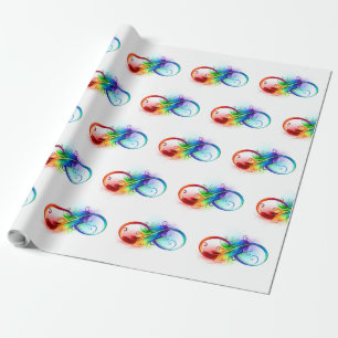 Unendlichkeitssymbol mit Regenbogenfeder Geschenkpapier