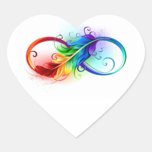 Unendlichkeitssymbol mit Regenbogenfeder Herz-Aufkleber