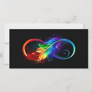Unendlichkeitssymbol mit Regenbogenfeder Karte