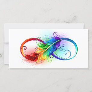 Unendlichkeitssymbol mit Regenbogenfeder Karte