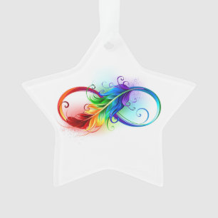 Unendlichkeitssymbol mit Regenbogenfeder Ornament