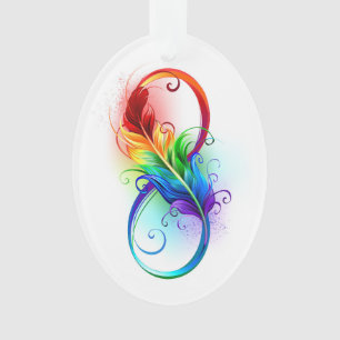 Unendlichkeitssymbol mit Regenbogenfeder Ornament