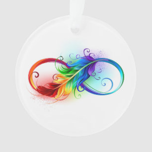 Unendlichkeitssymbol mit Regenbogenfeder Ornament
