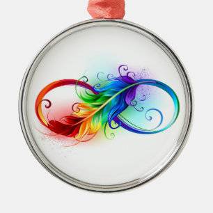 Unendlichkeitssymbol mit Regenbogenfeder Ornament Aus Metall