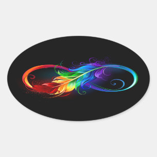 Unendlichkeitssymbol mit Regenbogenfeder Ovaler Aufkleber