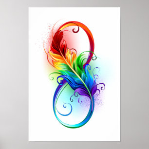 Unendlichkeitssymbol mit Regenbogenfeder Poster