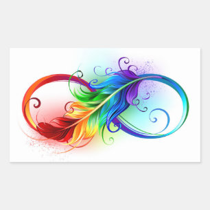 Unendlichkeitssymbol mit Regenbogenfeder Rechteckiger Aufkleber