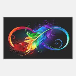 Unendlichkeitssymbol mit Regenbogenfeder Rechteckiger Aufkleber
