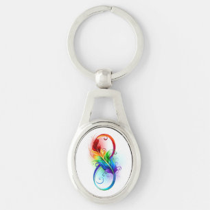 Unendlichkeitssymbol mit Regenbogenfeder Schlüsselanhänger