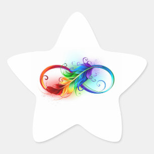 Unendlichkeitssymbol mit Regenbogenfeder Stern-Aufkleber