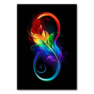 Unendlichkeitssymbol mit Regenbogenfeder Tischnummer