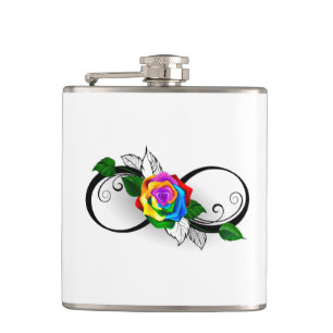 Unendlichkeitssymbol mit Regenbogenrose Flachmann