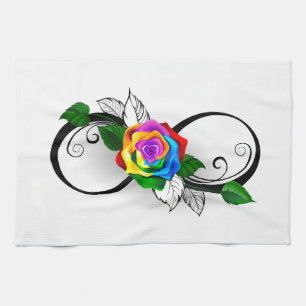 Unendlichkeitssymbol mit Regenbogenrose Geschirrtuch