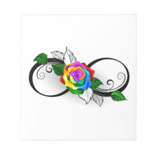 Unendlichkeitssymbol mit Regenbogenrose Notizblock