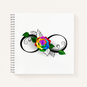 Unendlichkeitssymbol mit Regenbogenrose Notizbuch