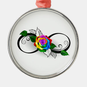 Unendlichkeitssymbol mit Regenbogenrose Ornament Aus Metall