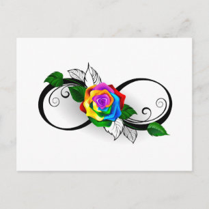 Unendlichkeitssymbol mit Regenbogenrose Postkarte