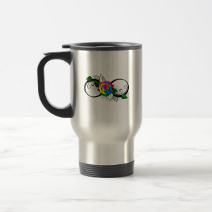 Unendlichkeitssymbol mit Regenbogenrose Reisebecher