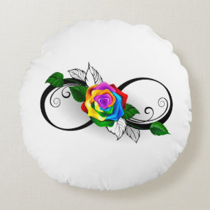 Unendlichkeitssymbol mit Regenbogenrose Rundes Kissen