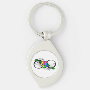 Unendlichkeitssymbol mit Regenbogenrose Schlüsselanhänger