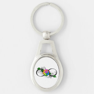 Unendlichkeitssymbol mit Regenbogenrose Schlüsselanhänger