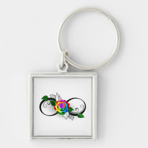Unendlichkeitssymbol mit Regenbogenrose Schlüsselanhänger