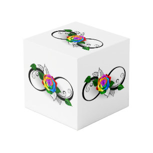 Unendlichkeitssymbol mit Regenbogenrose Würfel
