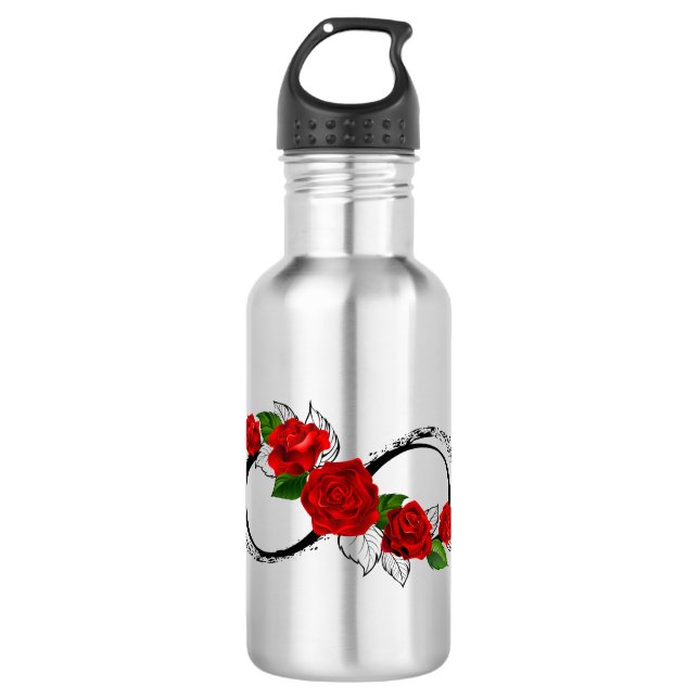 Unendlichkeitssymbol mit Rote Rosen Edelstahlflasche (Vorderseite)