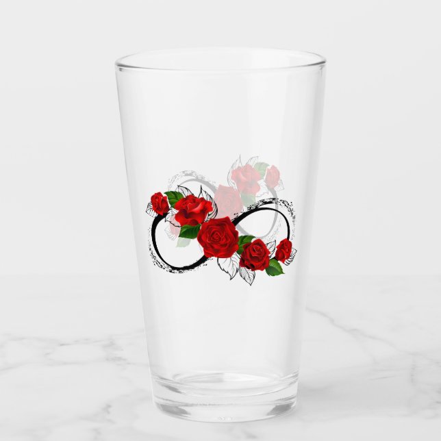 Unendlichkeitssymbol mit Rote Rosen Glas (Vorderseite)