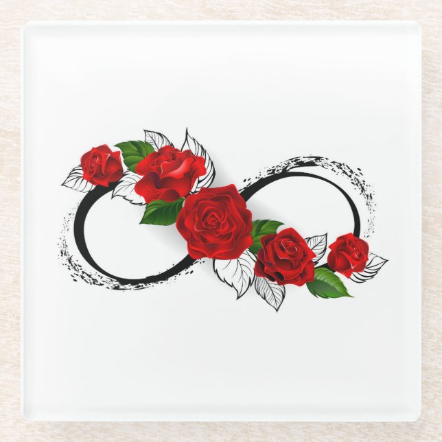 Unendlichkeitssymbol mit Rote Rosen Glasuntersetzer (Vorderseite)