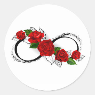 Unendlichkeitssymbol mit Rote Rosen Runder Aufkleber