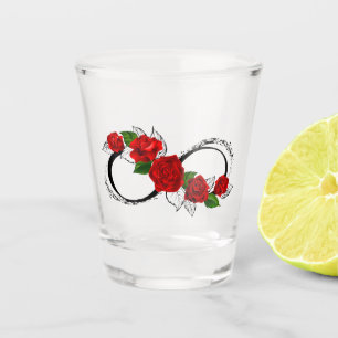 Unendlichkeitssymbol mit Rote Rosen Schnapsglas