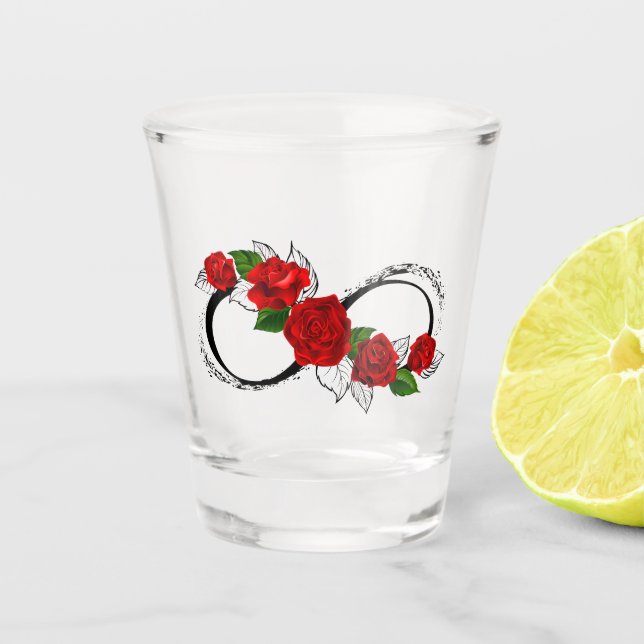 Unendlichkeitssymbol mit Rote Rosen Schnapsglas (Vorderseite)