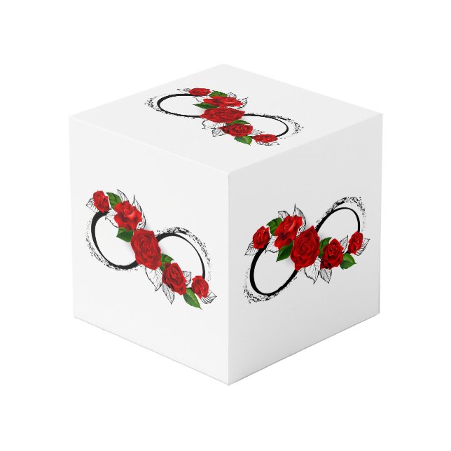 Unendlichkeitssymbol mit Rote Rosen Würfel (Vorderseite Schrägansicht)
