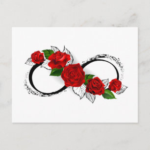 Unendlichkeitssymbol mit roten Rosen Postkarte