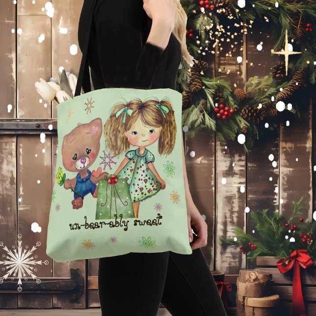 Unerträglich süße Mädchen und Teddybär (Unbearably Sweet Girl and Teddy Bear Tote Bag)