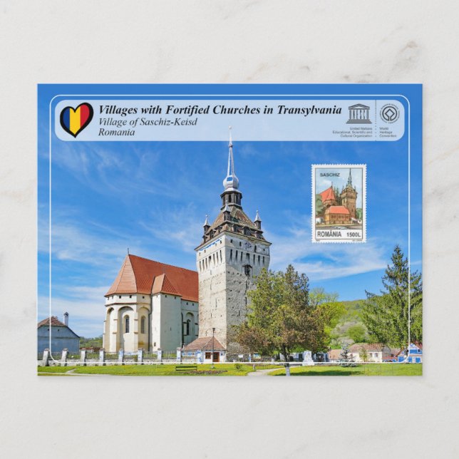 UNESCO-Dorf Saschiz-Keisd (Briefmarke Edition) Postkarte (Vorderseite)